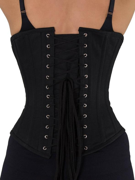 Extended Length 1.5 Curvaceous Black Cotton Corset